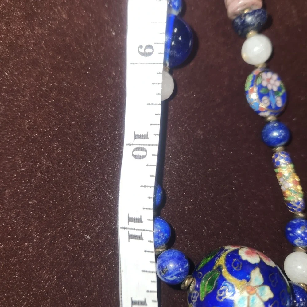Vintage Chinese Export Lapis‎ Lazuli Pink stone Cloisonne Enamel Bead Necklace